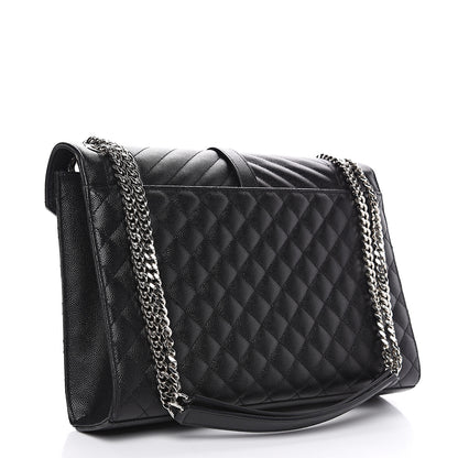 Saint Laurent Grain De Poudre Textured Mixed Matelasse Large Triquilt Monogram Satchel Black 2 of 12