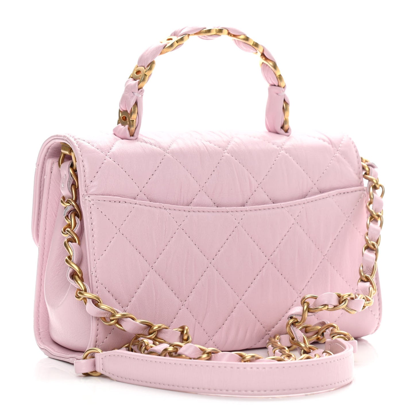 Crumpled Lambskin Quilted Mini CC Links Top Handle Flap Light Pink