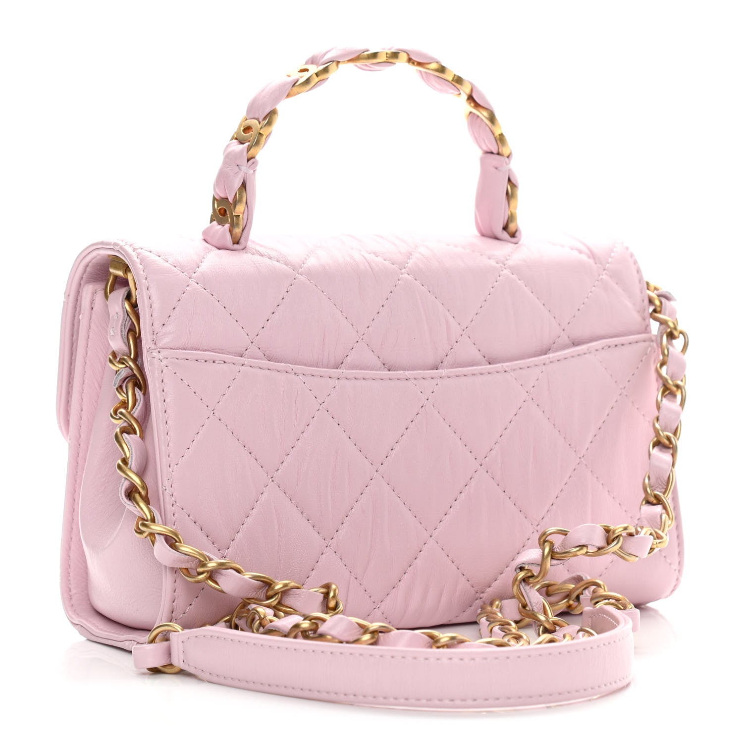 Chanel Crumpled Lambskin Quilted Mini CC Links Top Handle Flap Light Pink 3 of 11
