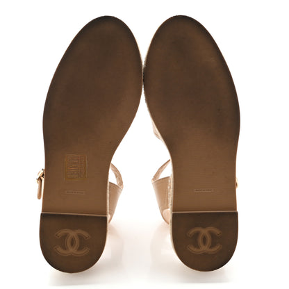Chanel Lambskin Cap Toe CC Espadrille Sandals 36 Beige Black 5 of 15