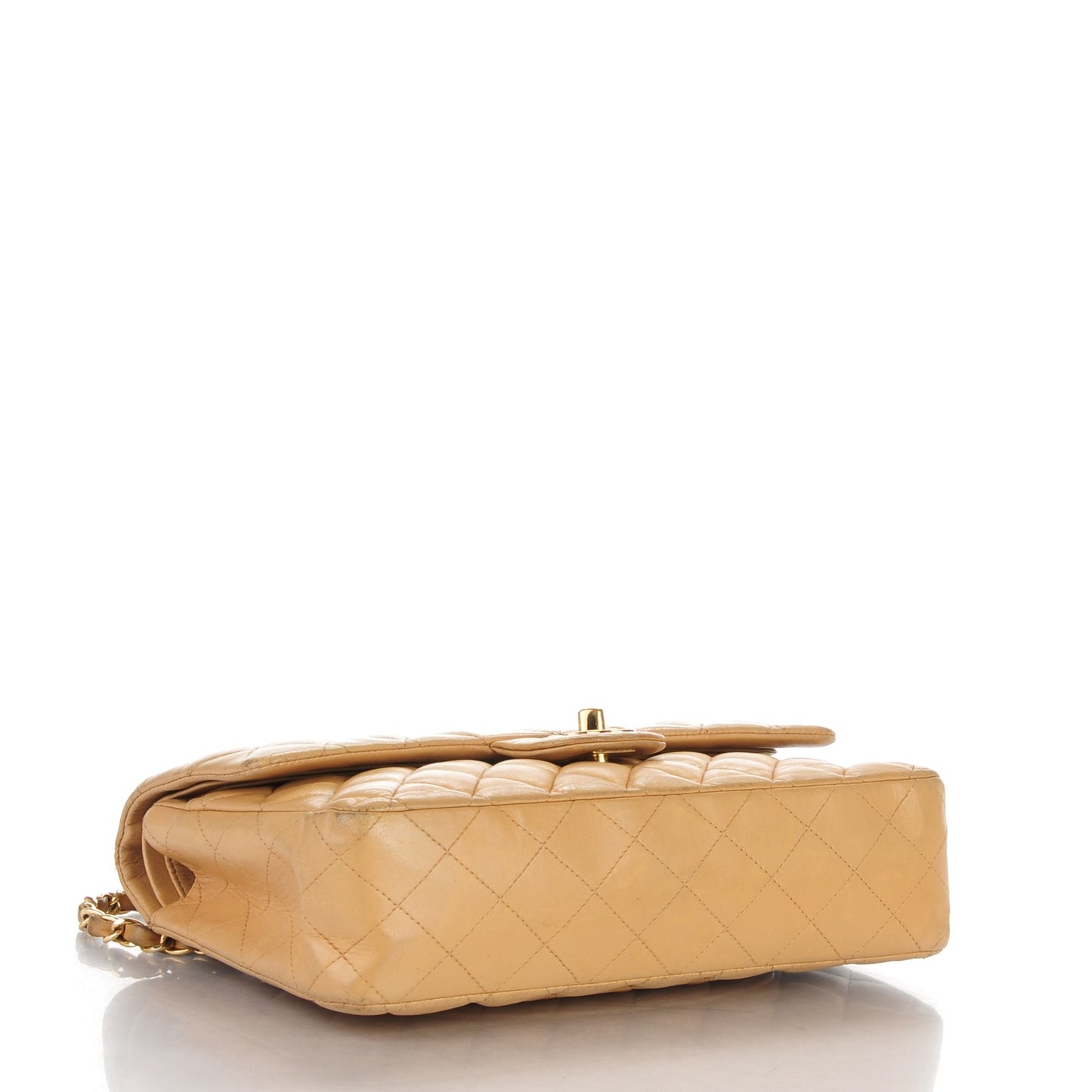 Lambskin Quilted Medium Double Flap Beige
