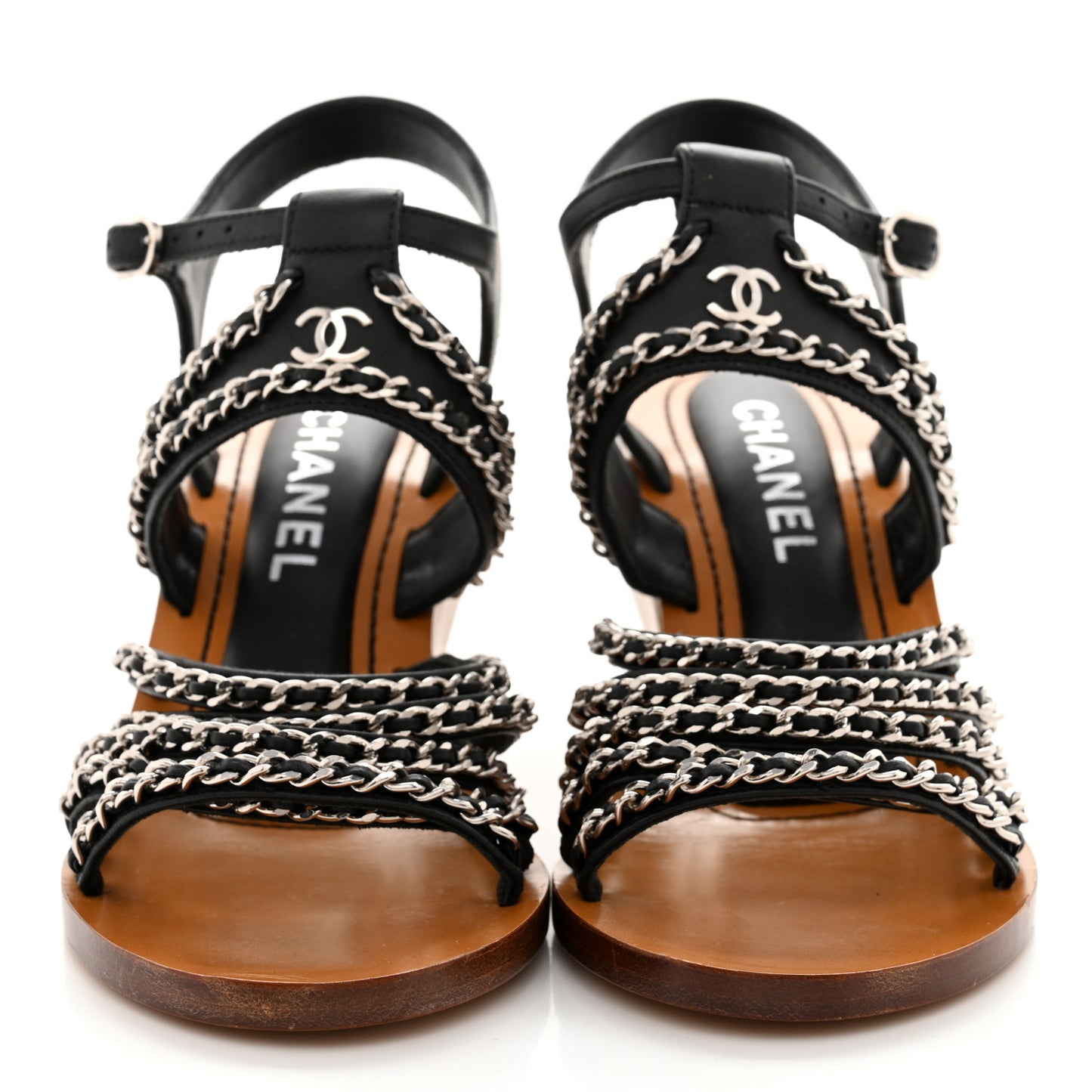 Lambskin Quilted Chain Wedge Sandals 36 Black