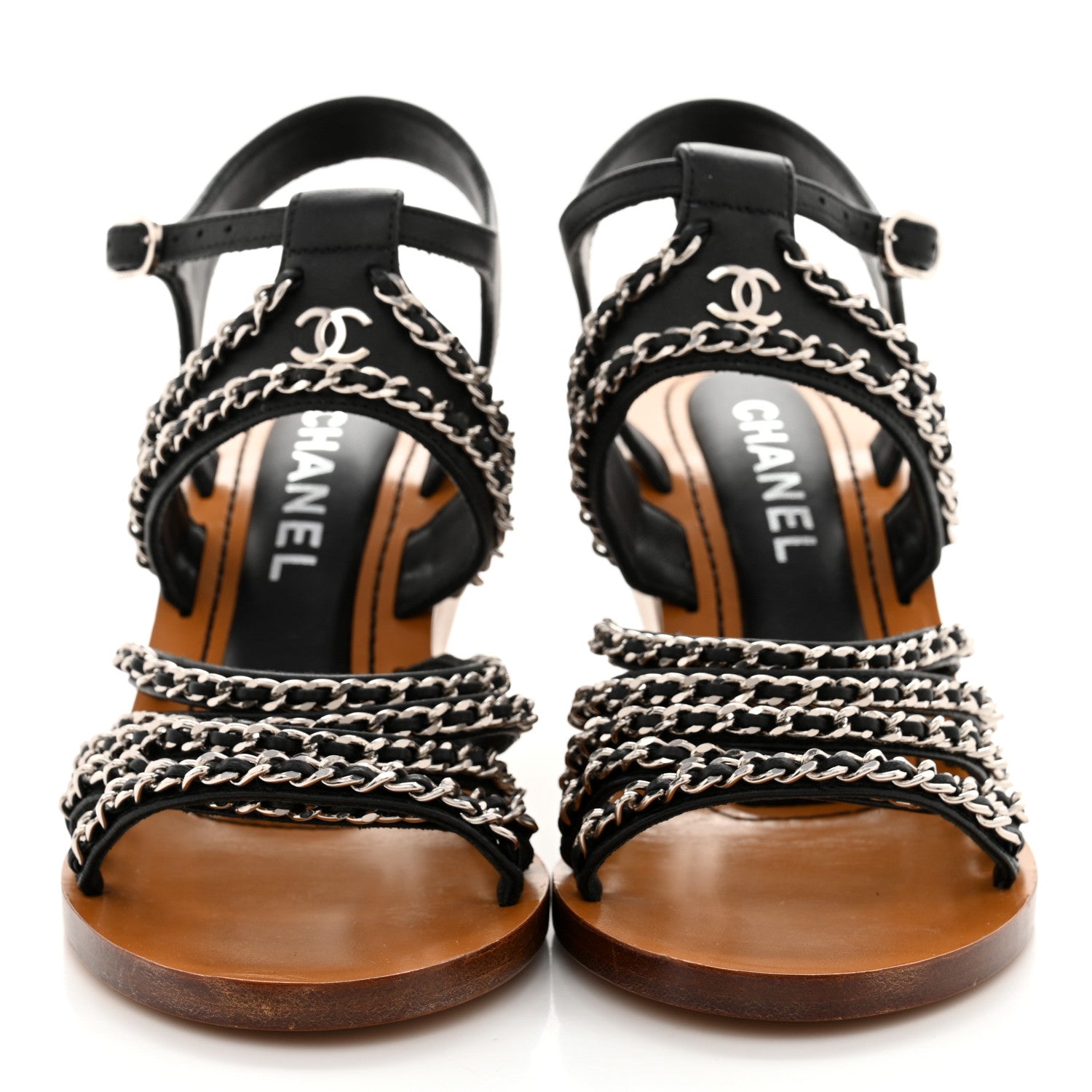 Chanel Lambskin Quilted Chain Wedge Sandals 36 Black 1 of 11