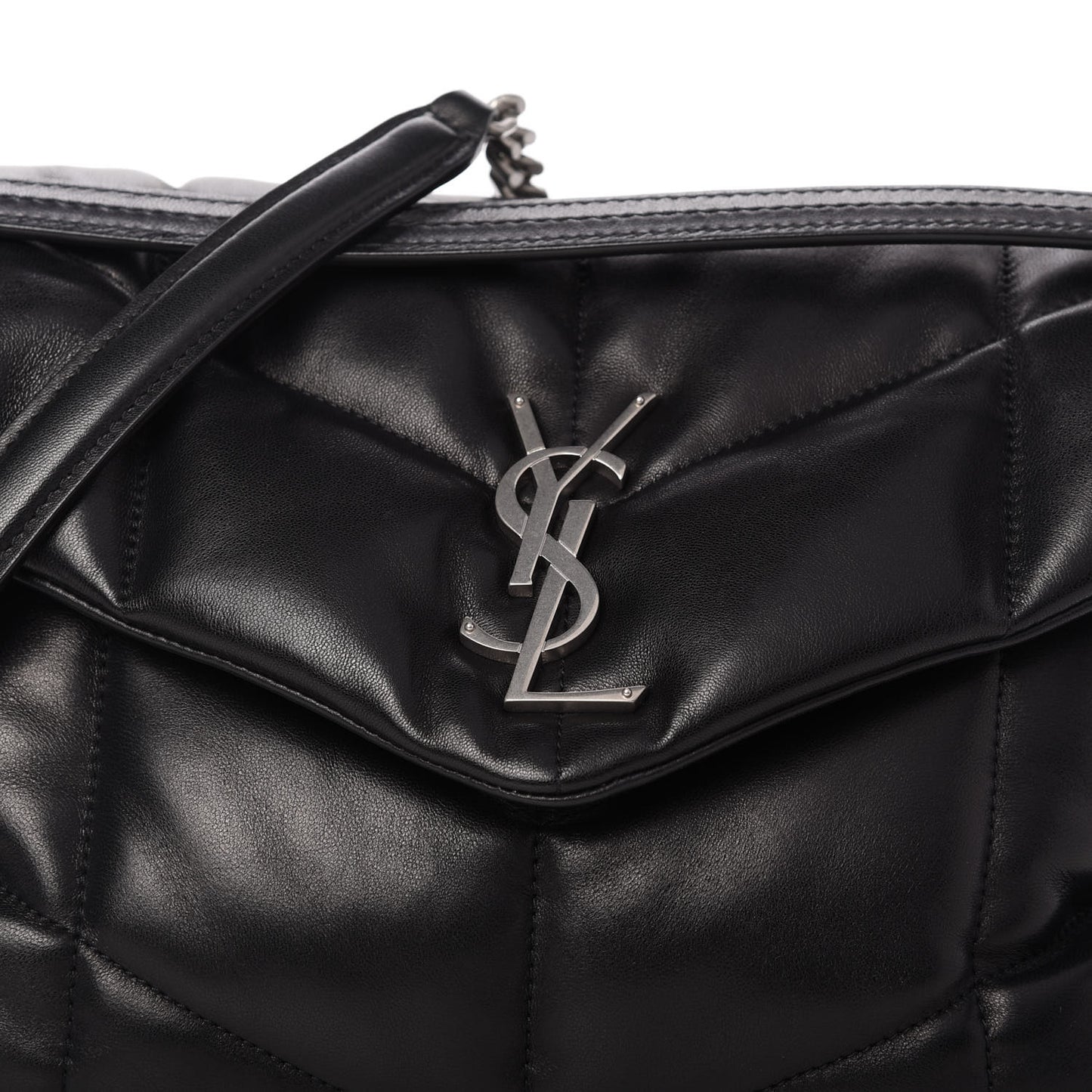 Lambskin Quilted Medium Loulou Puffer Monogram Chain Satchel Black