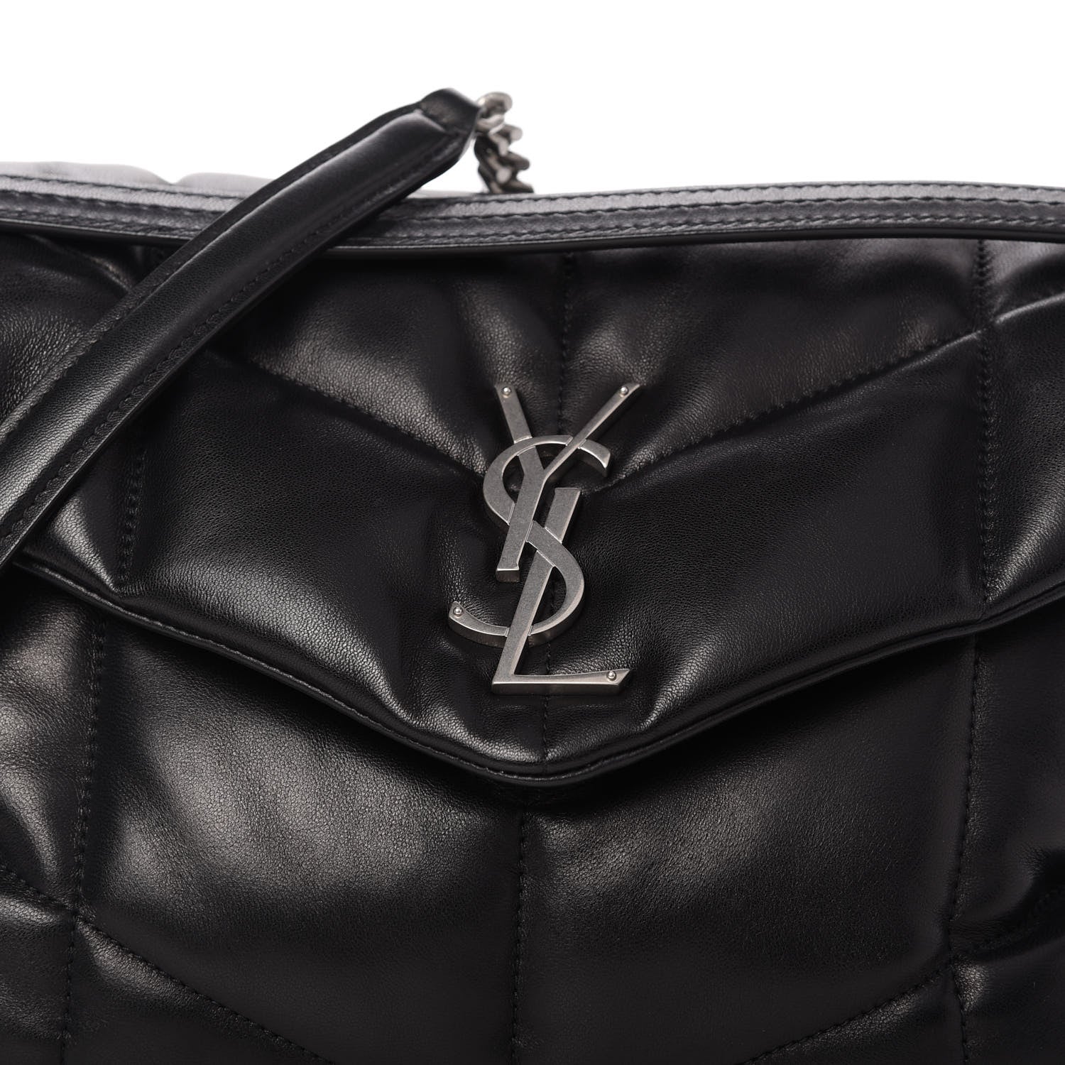 Saint Laurent Lambskin Quilted Medium Loulou Puffer Monogram Chain Satchel Black 10 of 10