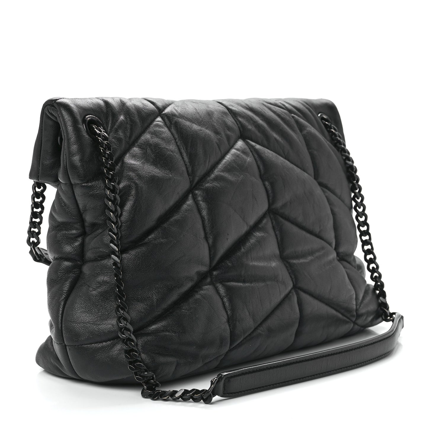 Lambskin Quilted Monogram Monochrome Medium Loulou Puffer Chain Satchel Black