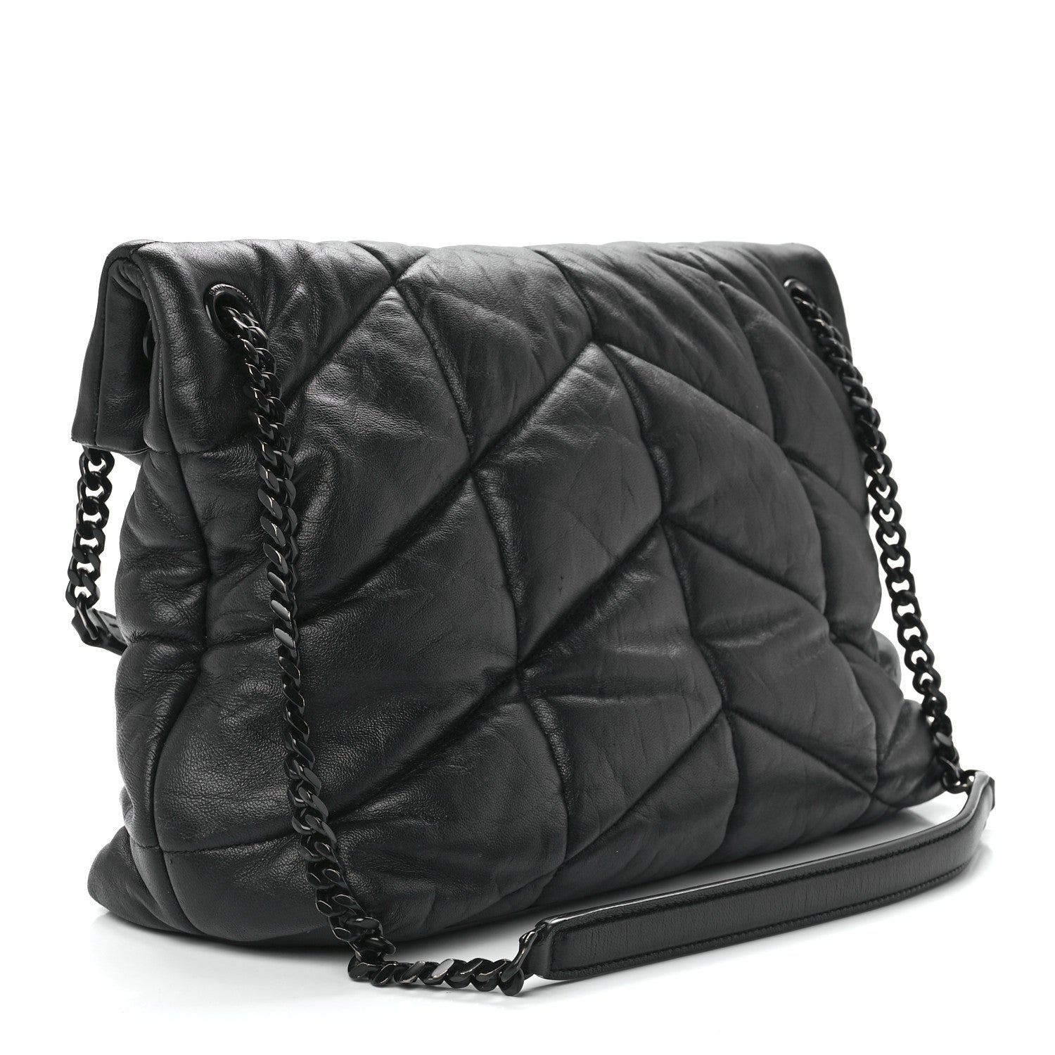 Saint Laurent Lambskin Quilted Monogram Monochrome Medium Loulou Puffer Chain Satchel Black 3 of 12