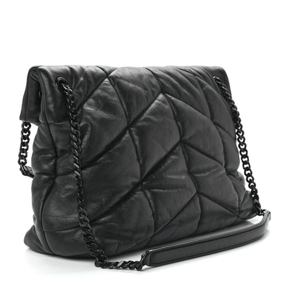 Saint Laurent Lambskin Quilted Monogram Monochrome Medium Loulou Puffer Chain Satchel Black 3 of 12
