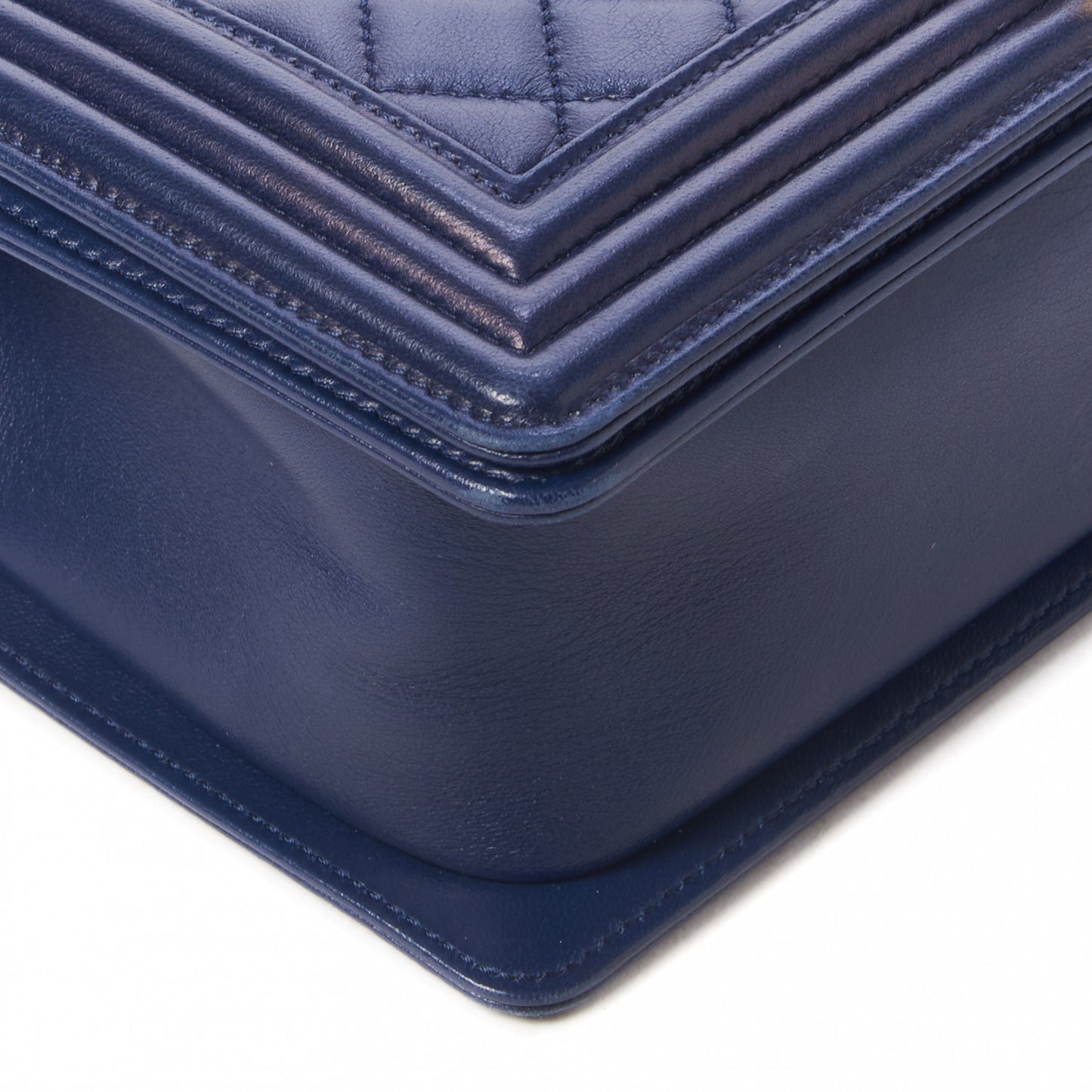 Lambskin Quilted Medium Boy Flap Dark Navy