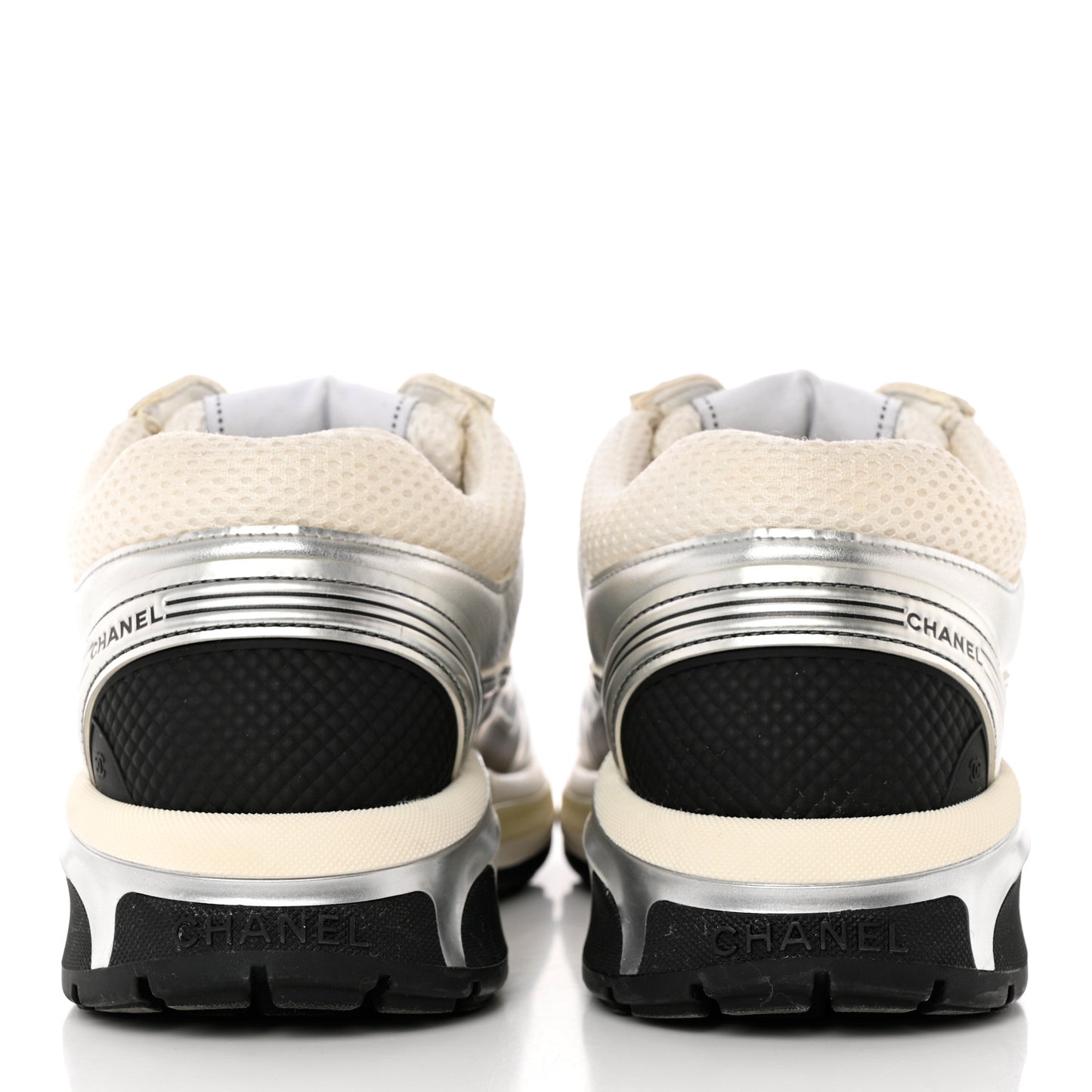 Fabric Laminated Calfskin Stretch CC Sneakers 37 White Silver