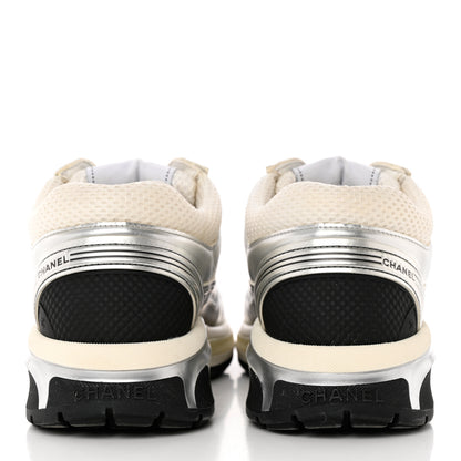 Chanel Fabric Laminated Calfskin Stretch CC Sneakers 37 White Silver 5 of 19