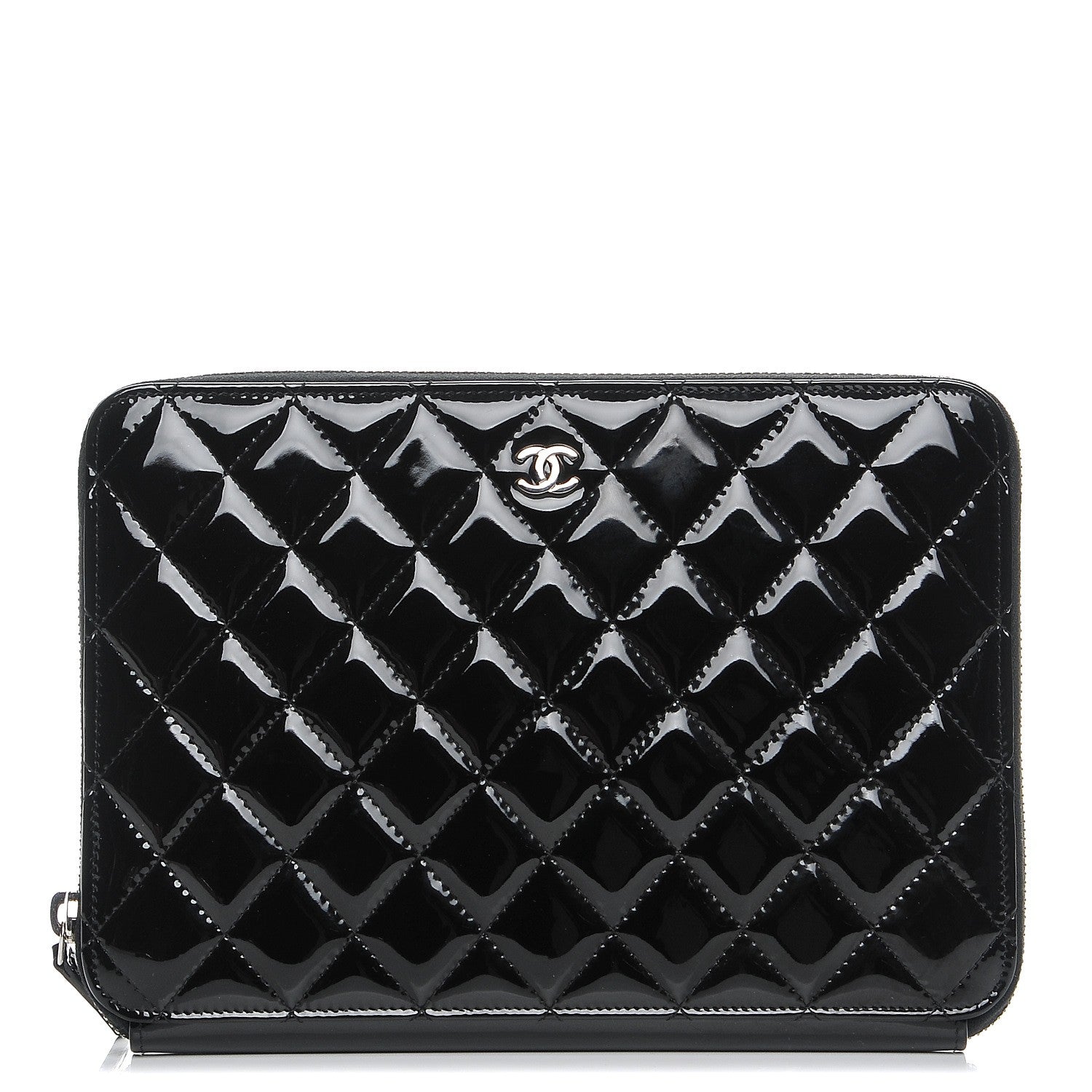 Chanel Patent Calfskin Quilted Zipped Clutch Black 1 of 8