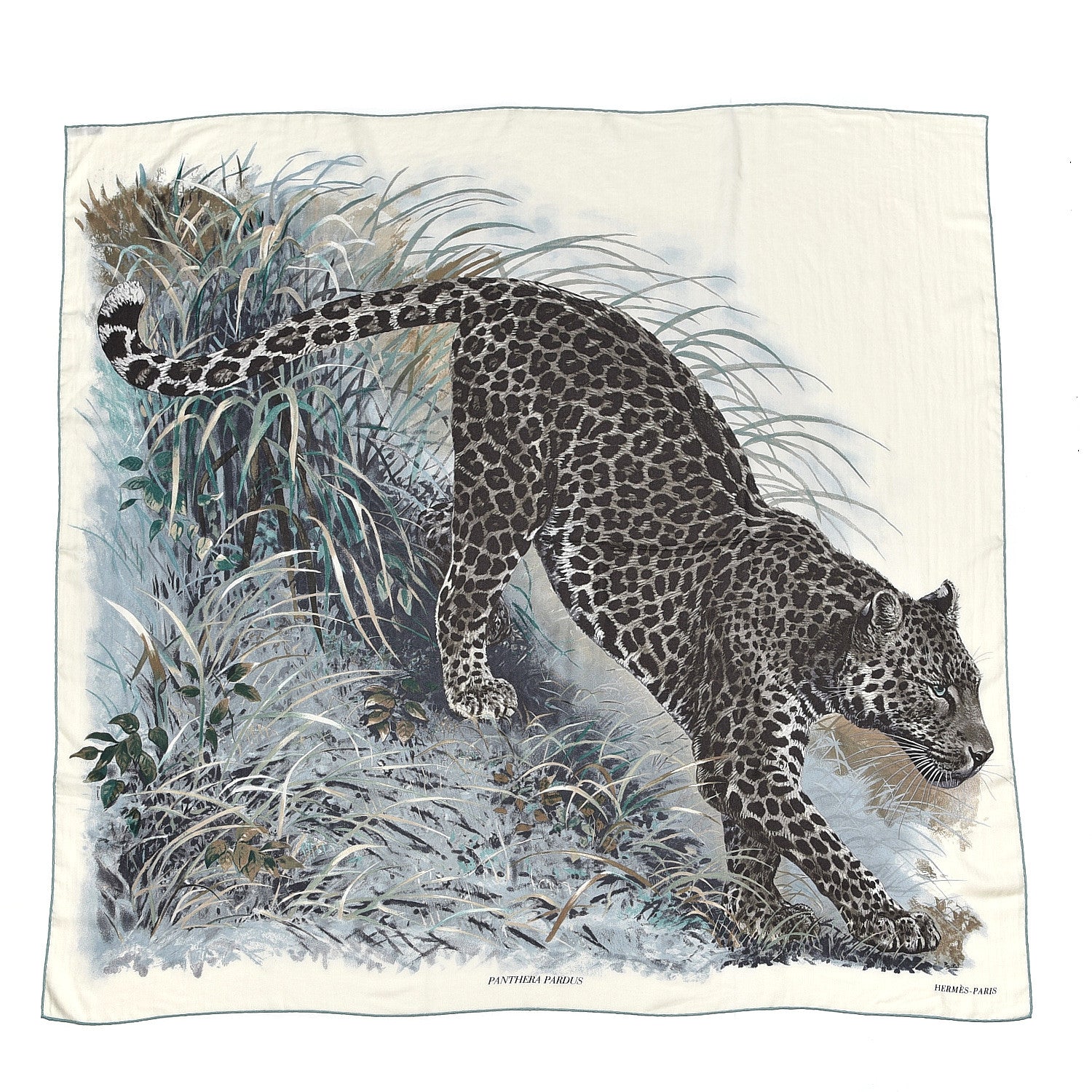 Hermes Cashmere Silk Panthera Pardus Shawl 140 Blanc Anthracite Vert 1 of 6