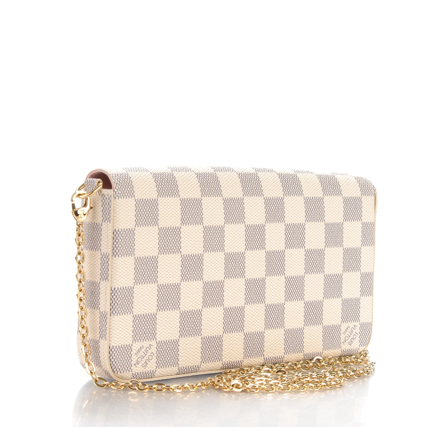 Damier Azur Pochette Felicie Chain Wallet Rose Ballerine