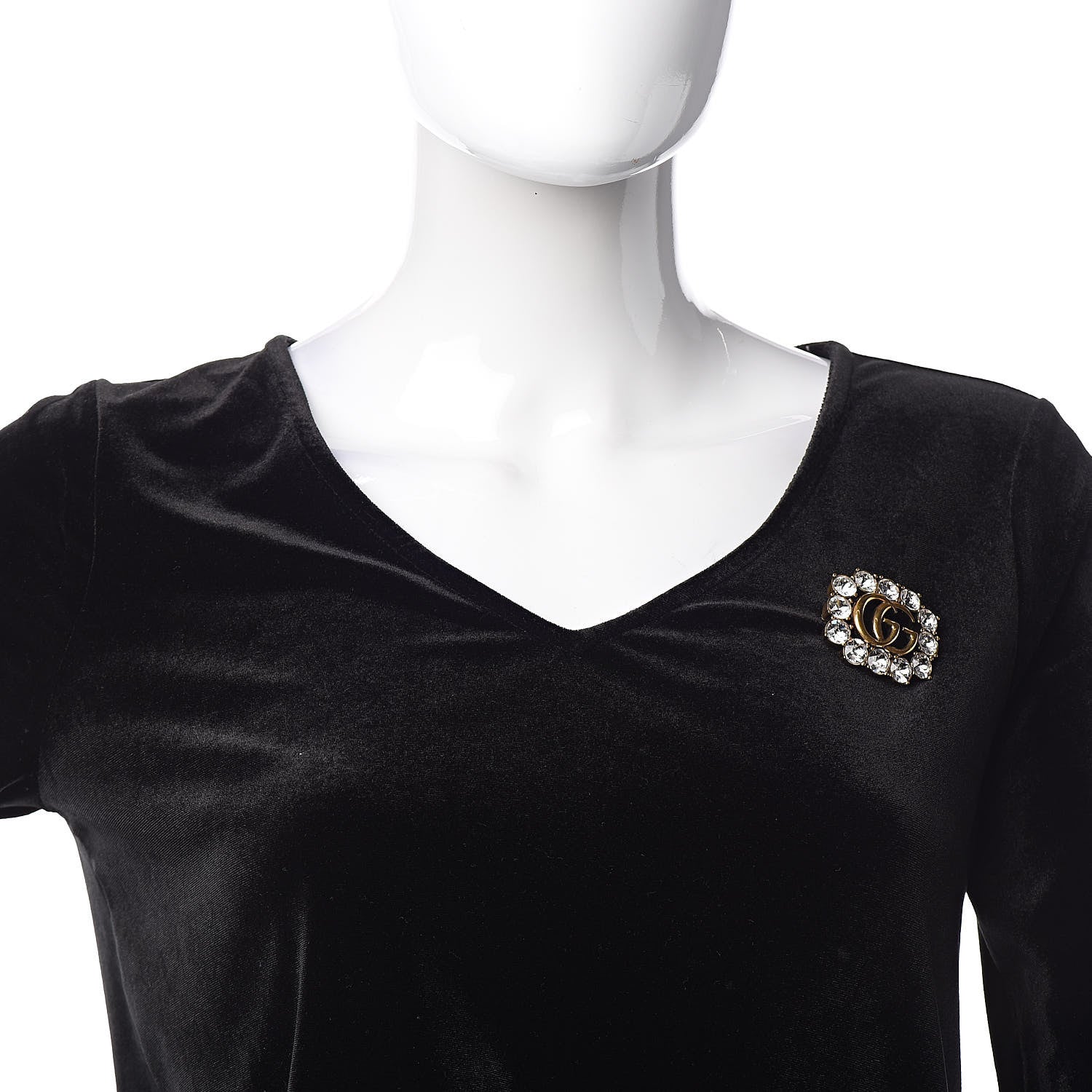 Gucci Metal Crystal Double G Brooch Aged Gold 2 of 6
