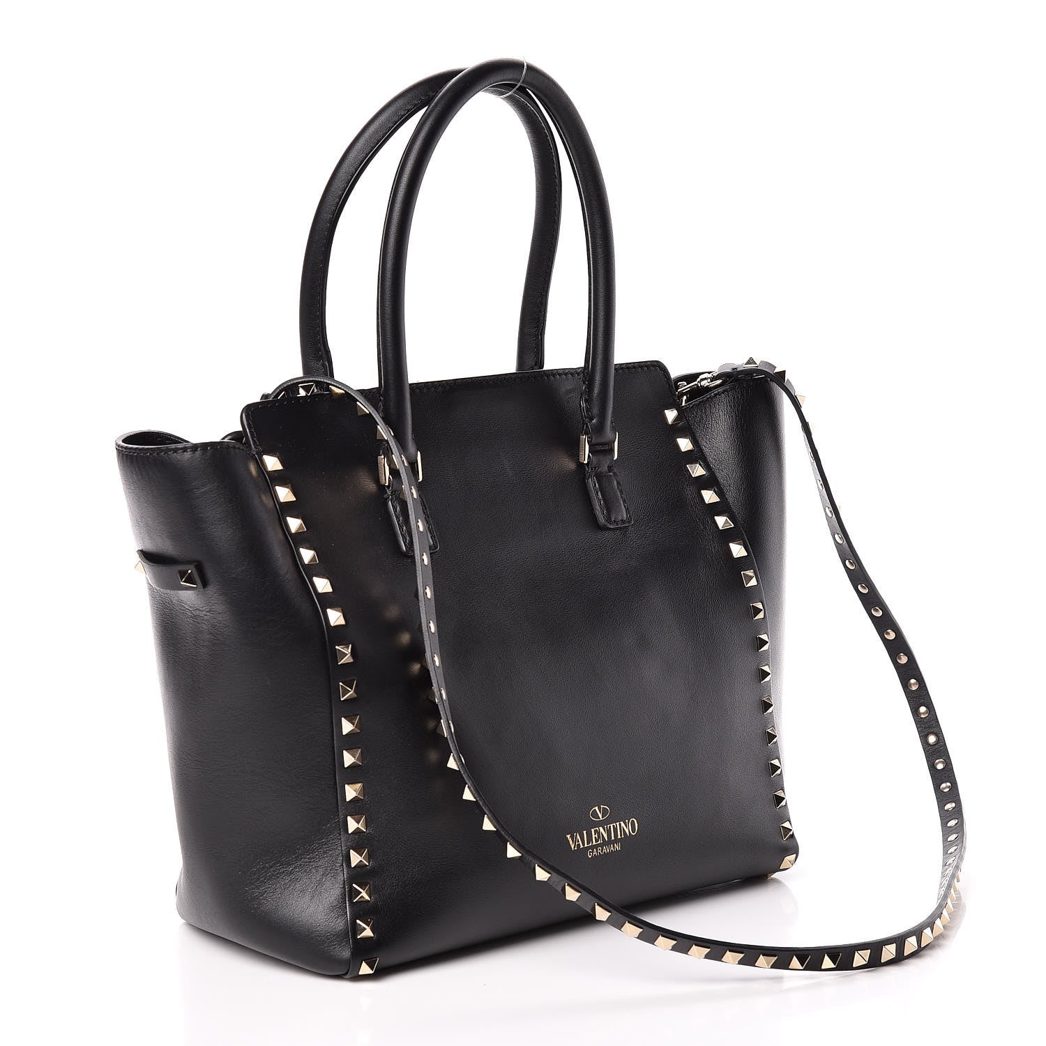 Valentino Garavani Vitello Rockstud Double Handle Tote Black 4 of 13