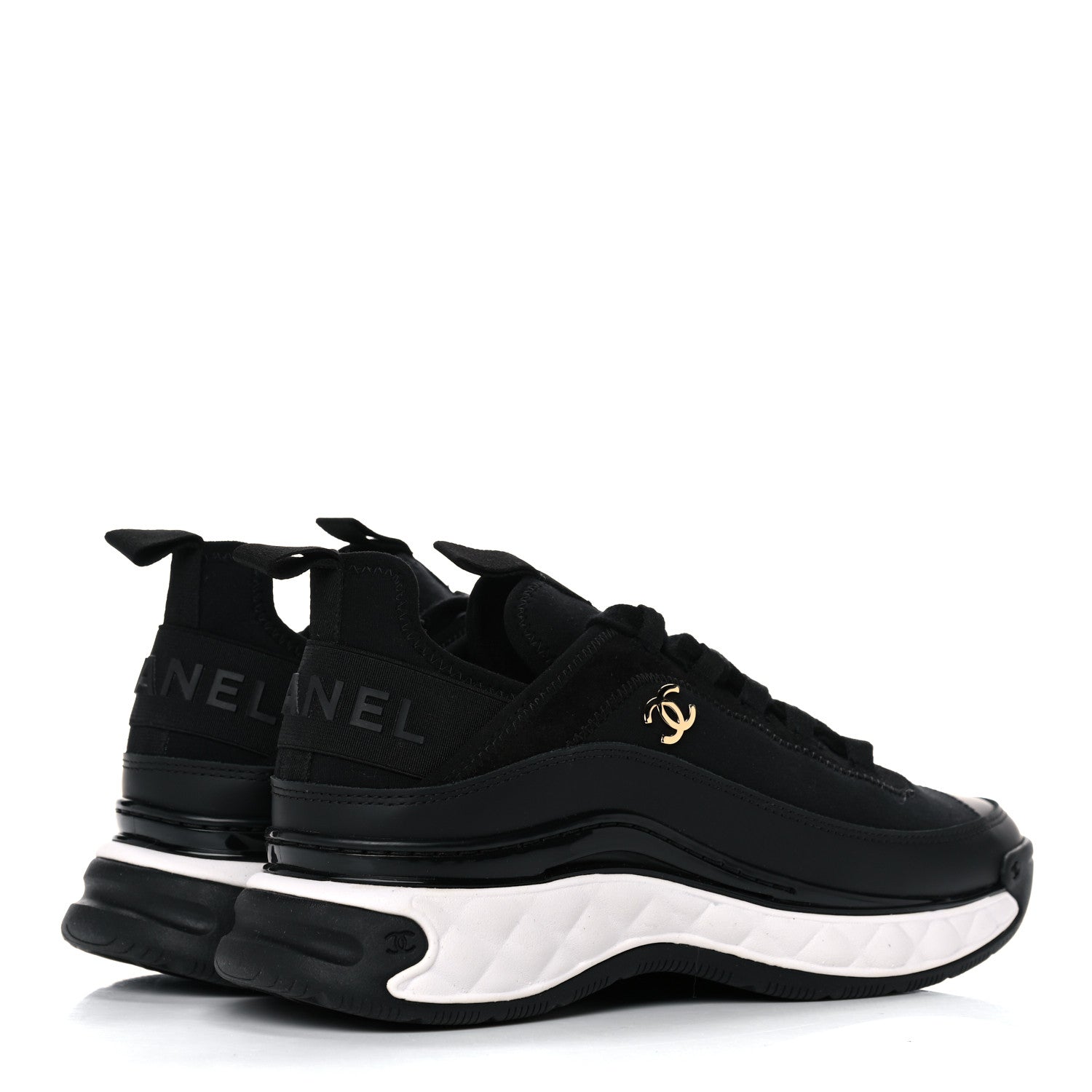 Chanel Velvet Calfskin Mixed Fibers CC Sneakers 36.5 Black 4 of 9