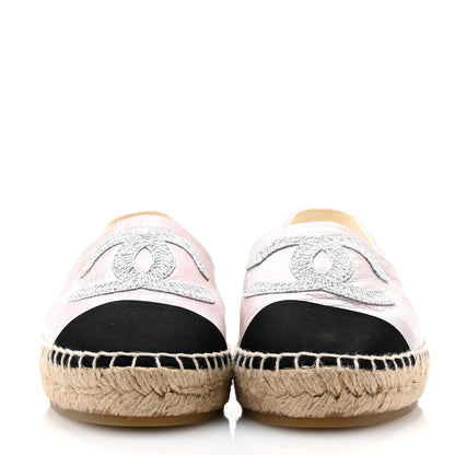 Chanel Laminated Lambskin Grosgrain Embroidered CC Espadrilles 39 Pink Silver Black 2 of 8