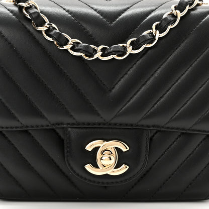 Chanel Lambskin Chevron Quilted Mini Square Flap Black 8 of 10