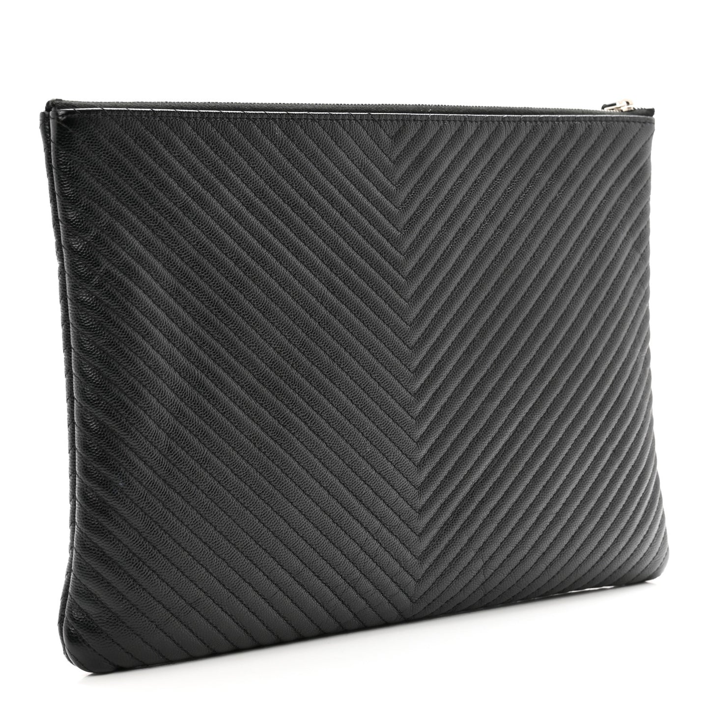 Caviar Chevron Quilted Large Cosmetic Case Black