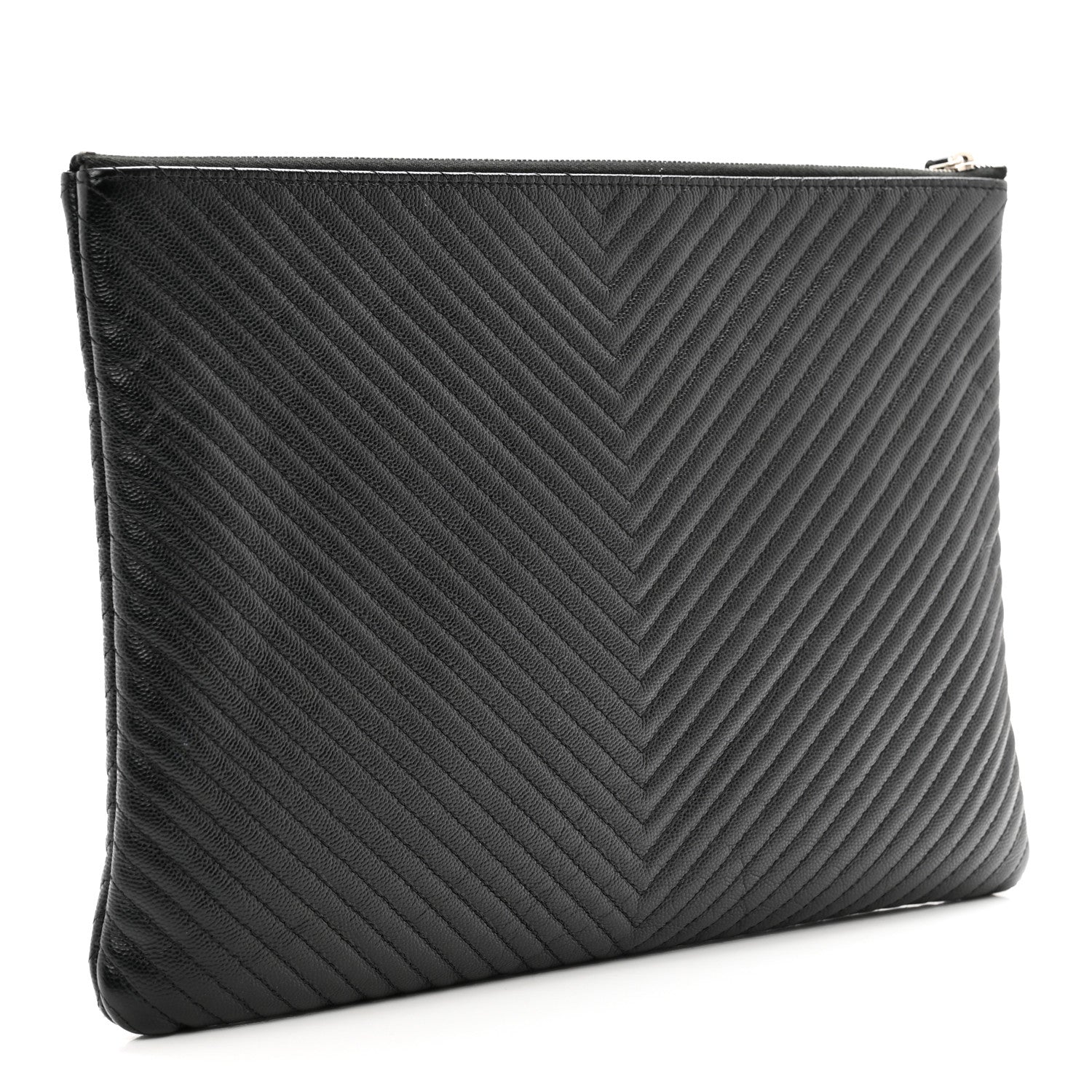Chanel Caviar Chevron Quilted Large Cosmetic Case Black 3 of 7