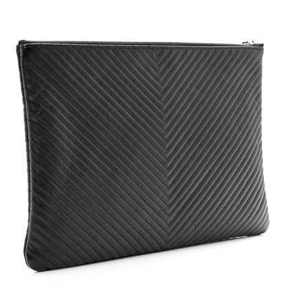Chanel Caviar Chevron Quilted Large Cosmetic Case Black 3 of 7