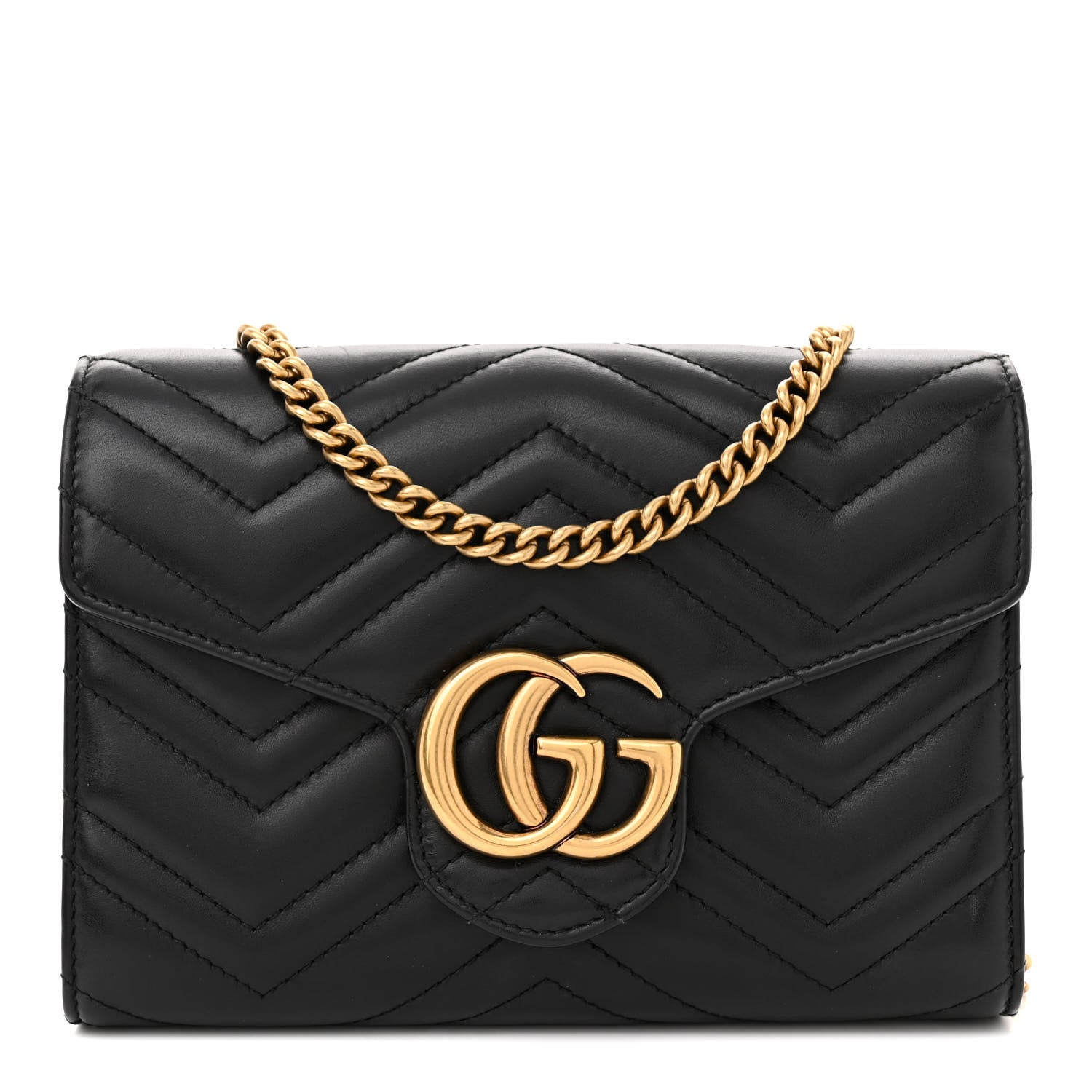 Gucci Calfskin Matelasse GG Marmont Chain Wallet Black 1 of 14