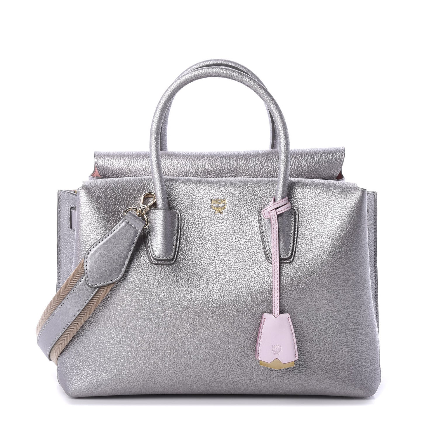 Metallic Grained Calfskin Medium Milla Tote Spike Silver