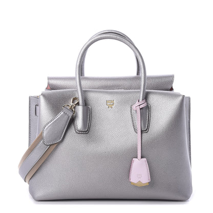 MCM Metallic Grained Calfskin Medium Milla Tote Spike Silver 1 of 10