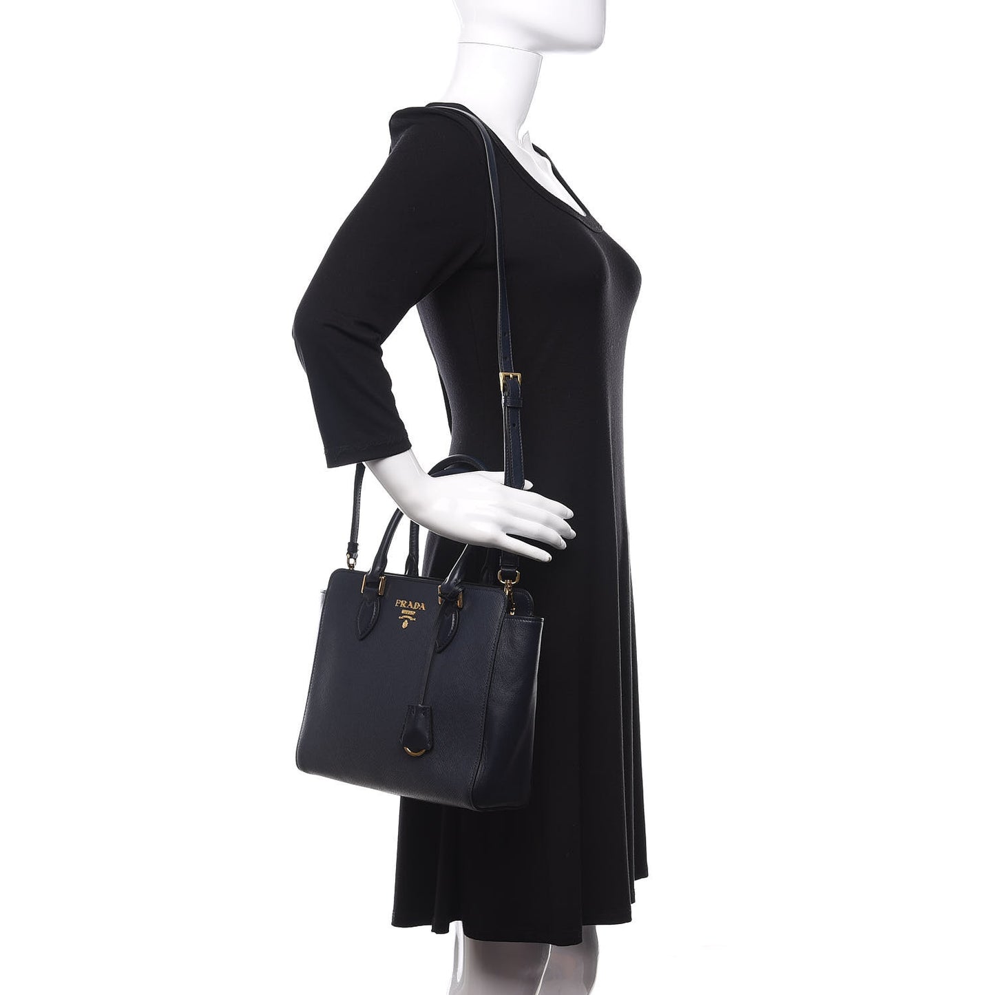 Saffiano Soft Calfskin Small Zippered Tote Black