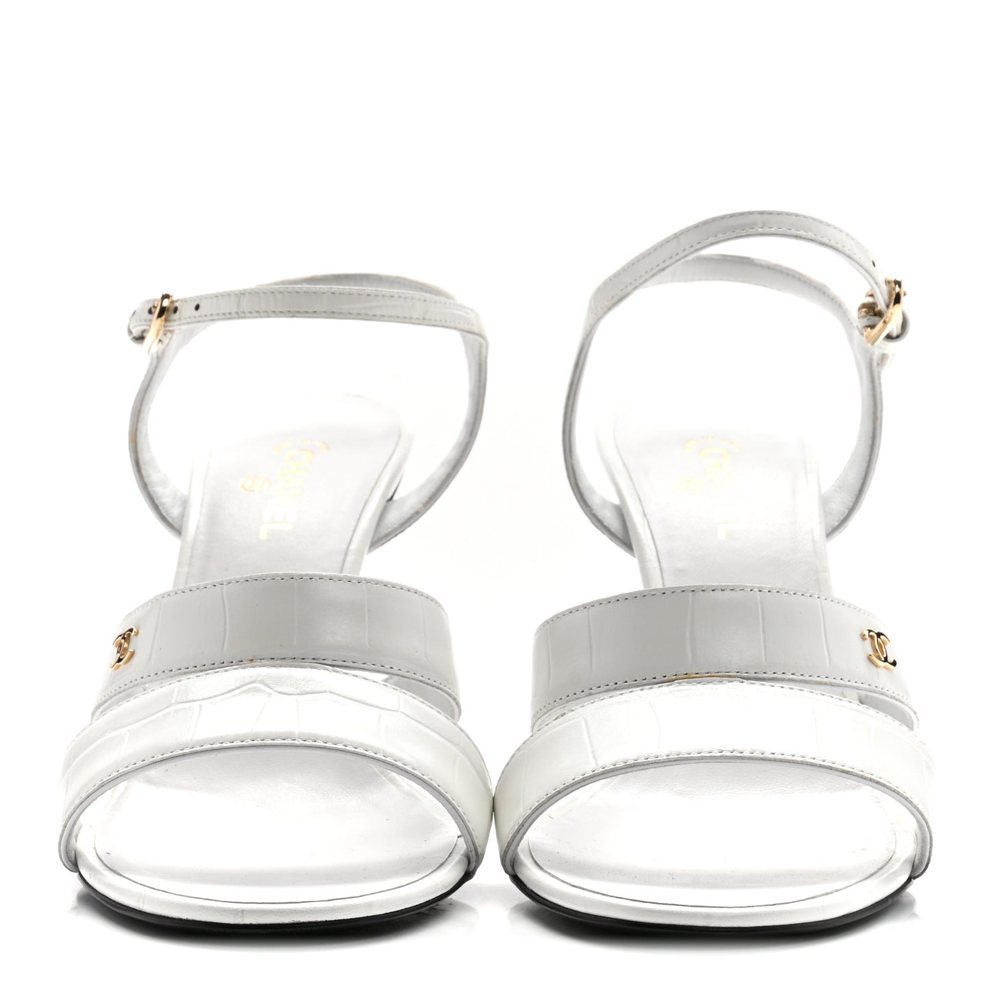 Calfskin Crocodile Embossed Sandals 37.5 White