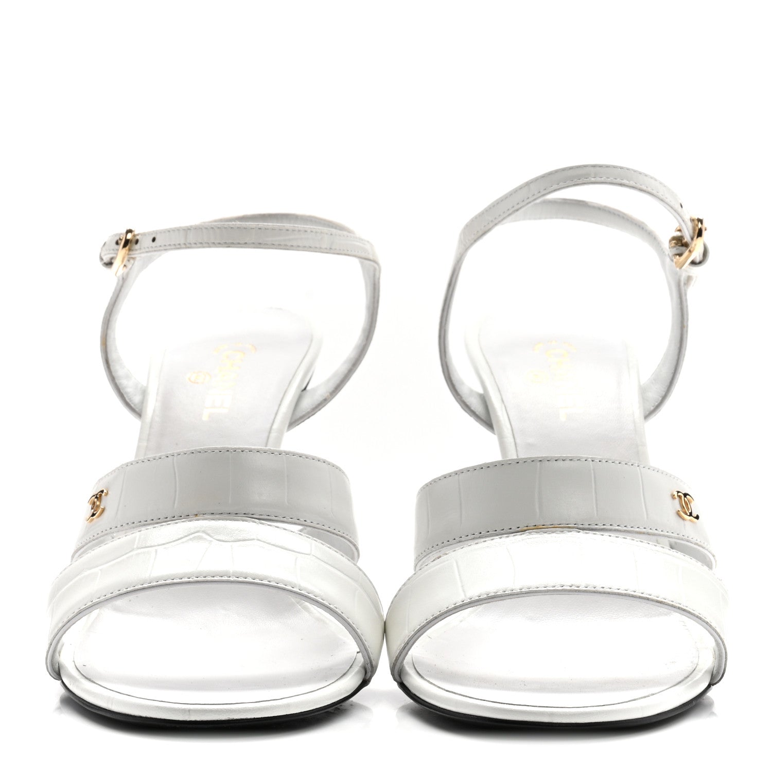 Chanel Calfskin Crocodile Embossed Sandals 37.5 White 3 of 13