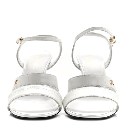 Chanel Calfskin Crocodile Embossed Sandals 37.5 White 3 of 13