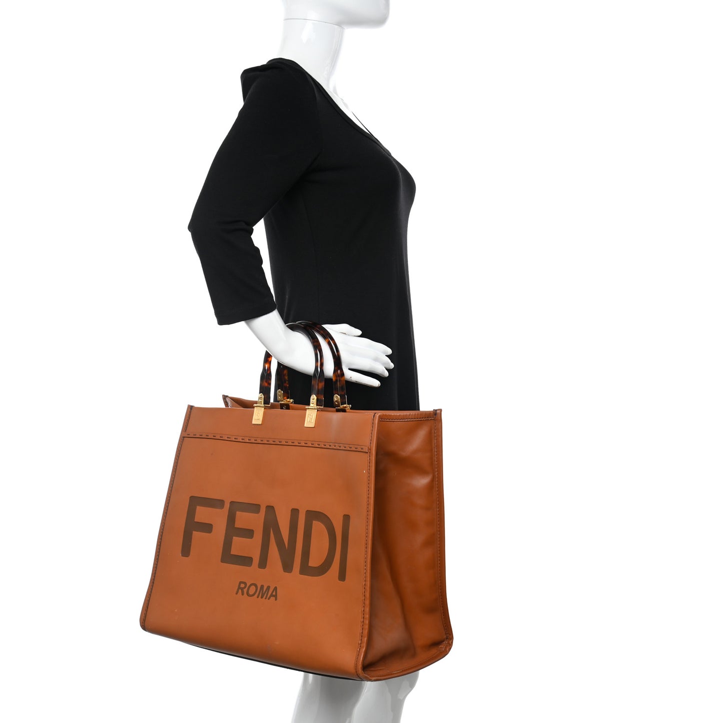 Vitello King Plexiglass Large Fendi Sunshine Shopper Tote Cuoio