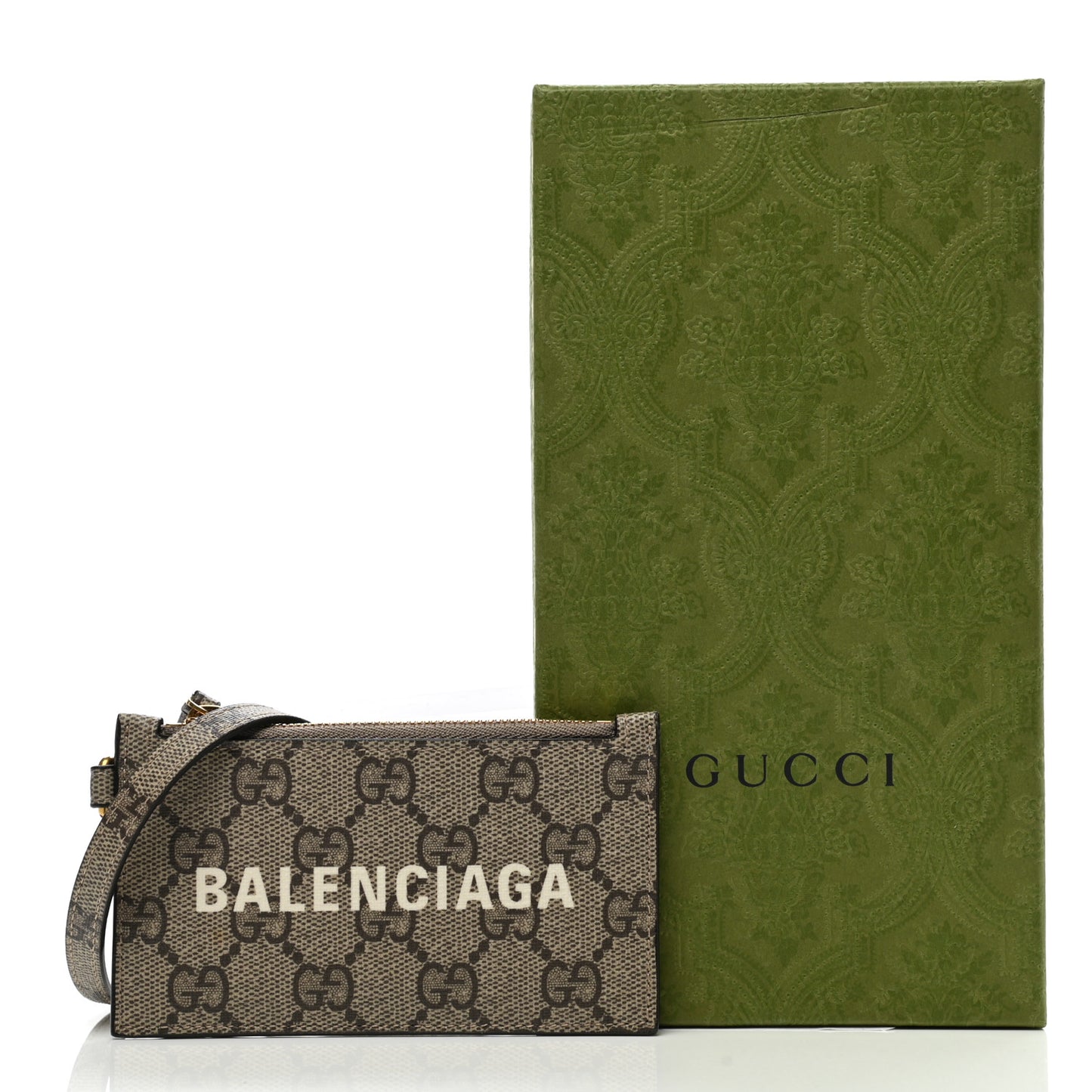 X BALENCIAGA GG Supreme Monogram Logo Card Case With Strap Beige Ebony