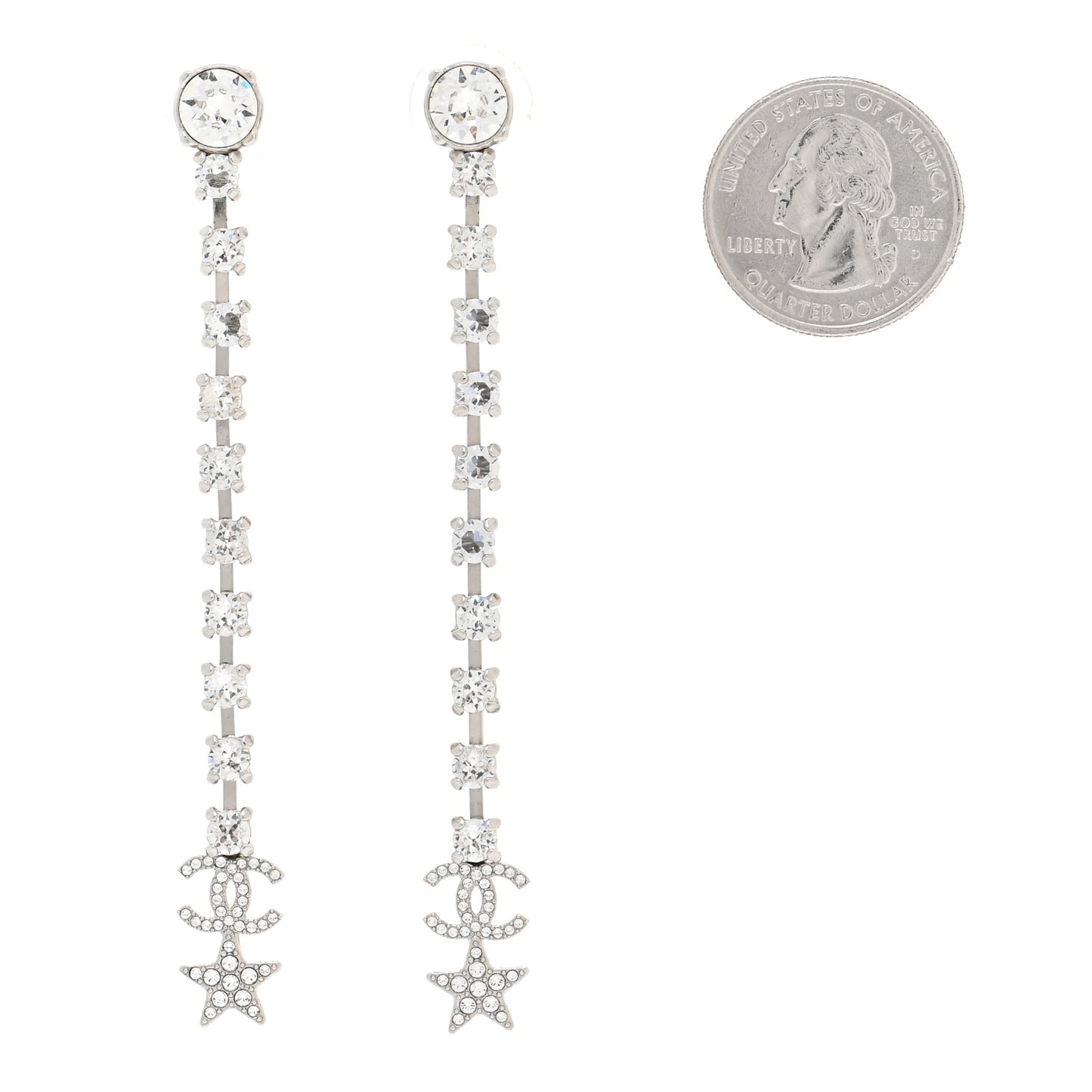 Crystal Starfall Drop Long CC Earrings Silver