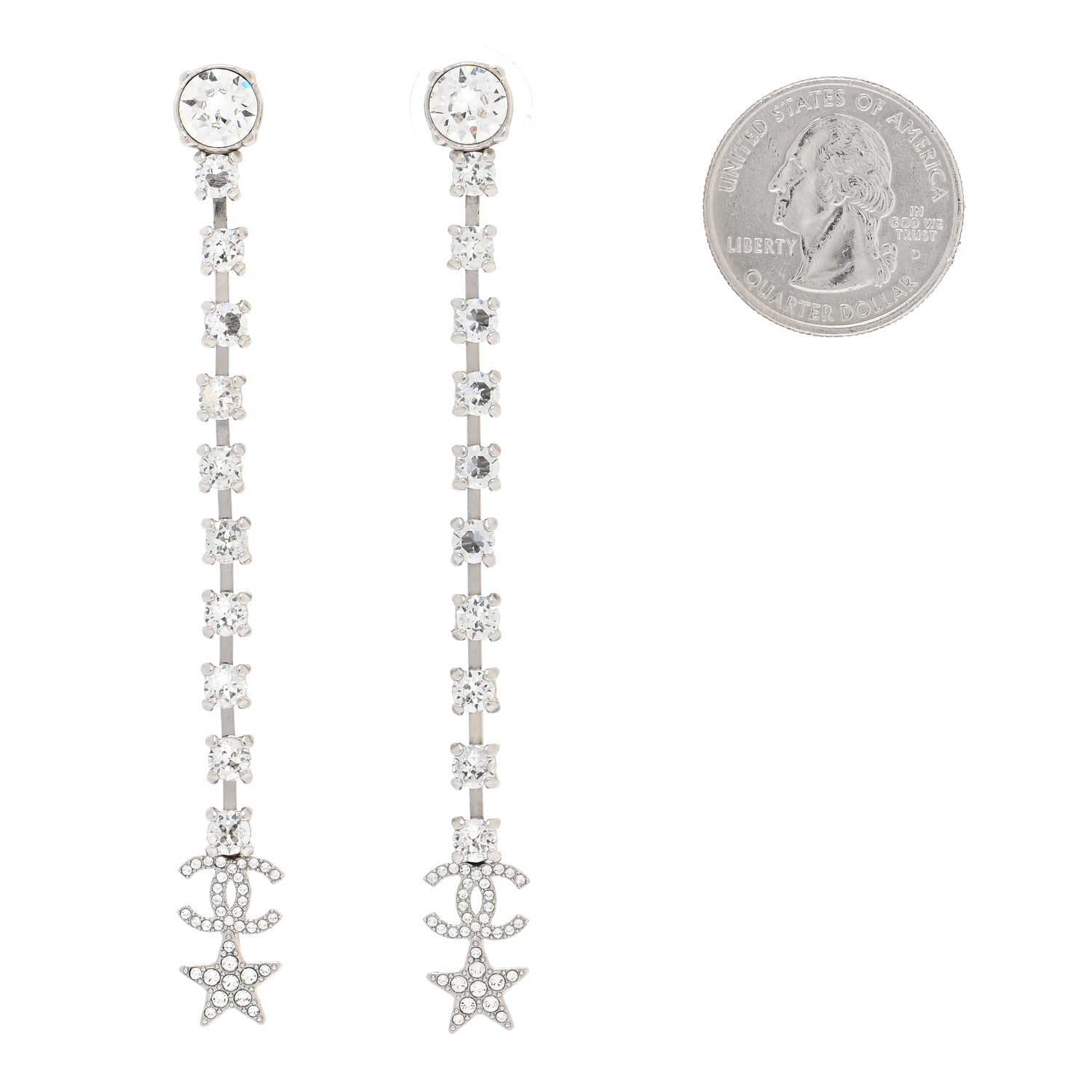 Chanel Crystal Starfall Drop Long CC Earrings Silver 2 of 7