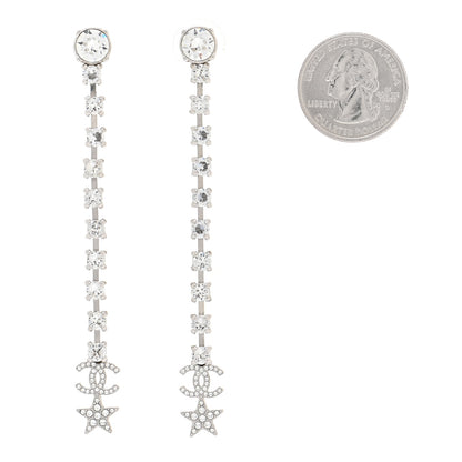 Chanel Crystal Starfall Drop Long CC Earrings Silver 2 of 7