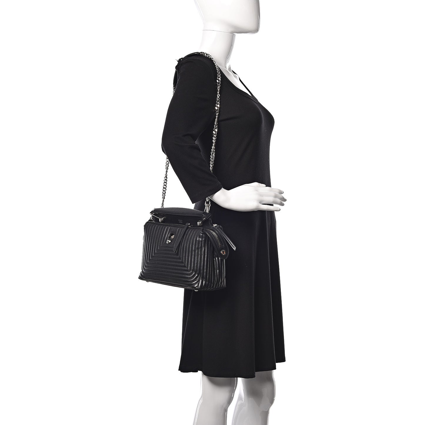 Shiny Nappa Trapuntata Small DotCom Click Top Handle Chain Satchel Black