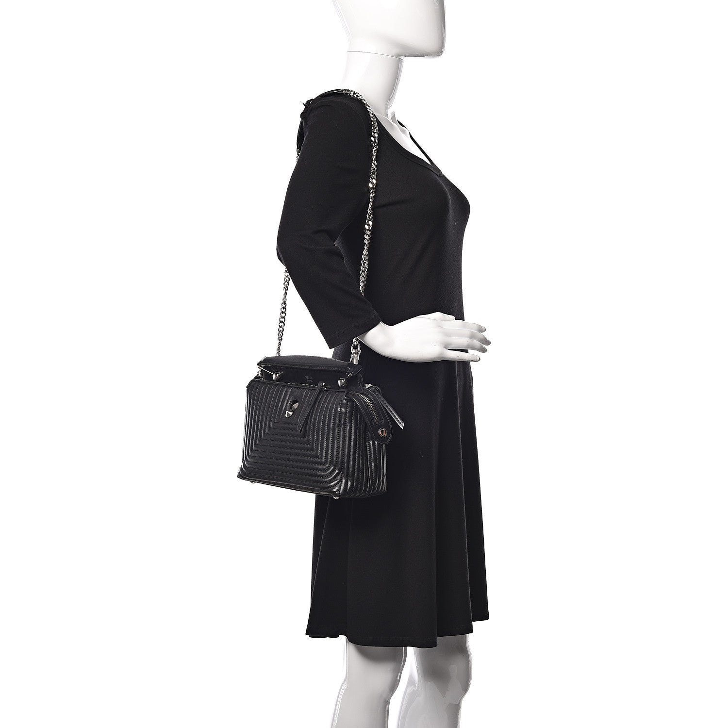 Fendi Shiny Nappa Trapuntata Small DotCom Click Top Handle Chain Satchel Black 2 of 13