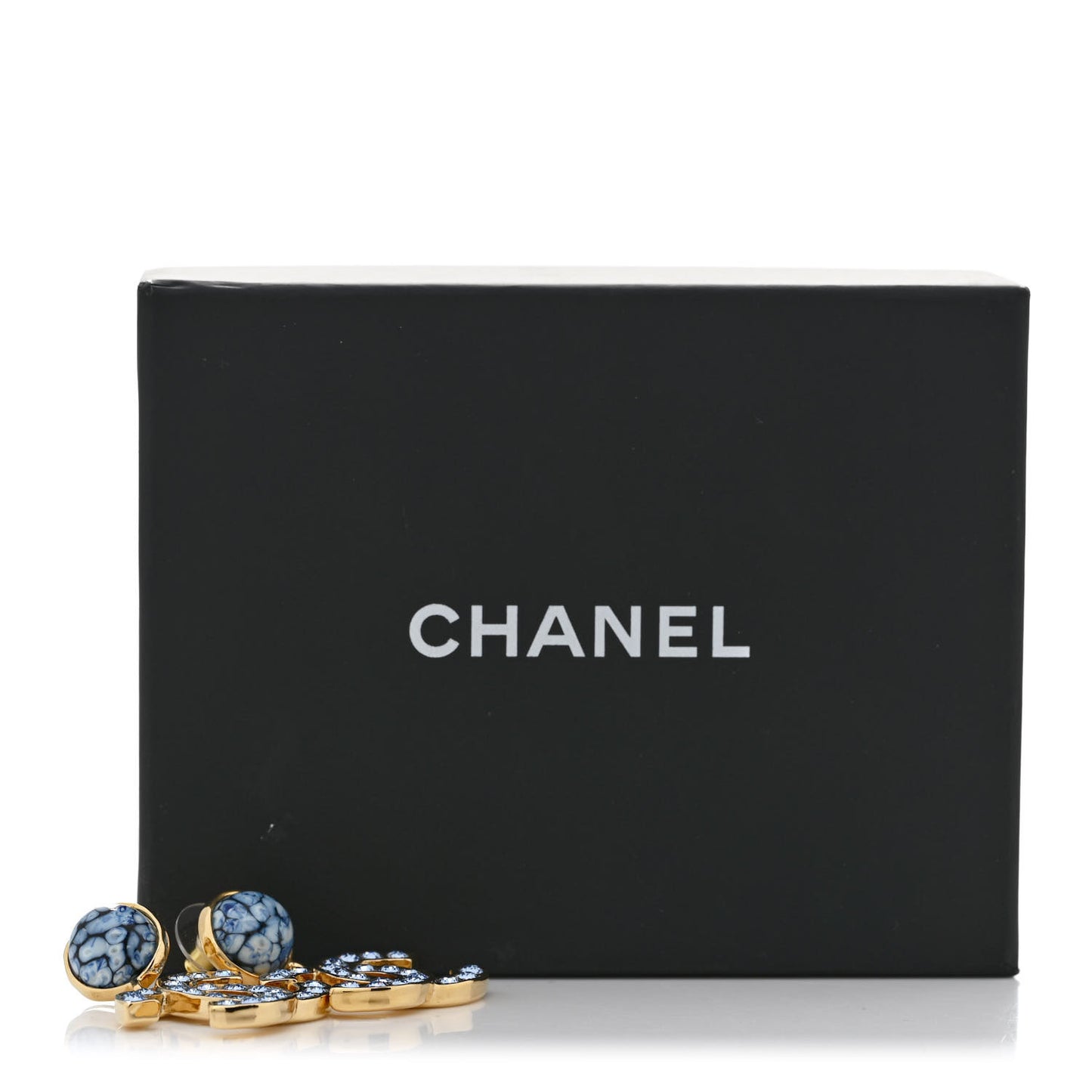 Crystal Stone CC Drop Earrings Blue Gold