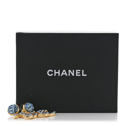 Chanel Crystal Stone CC Drop Earrings Blue Gold 5 of 5