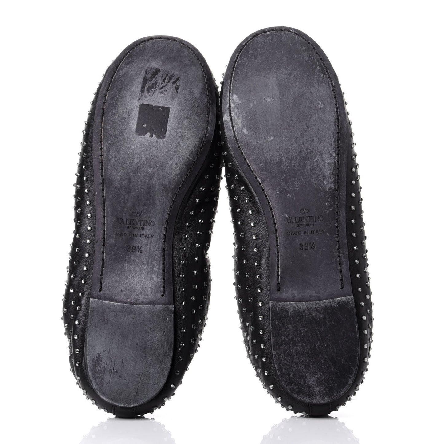 Nappa Crystal Studded Rockstud Cross Strap Ballerina Flats 39.5 Black