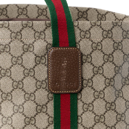 Gucci Tender GG Supreme Monogram Textured Dollar Calfskin Web Tote Beige Ebony New Acero 9 of 12