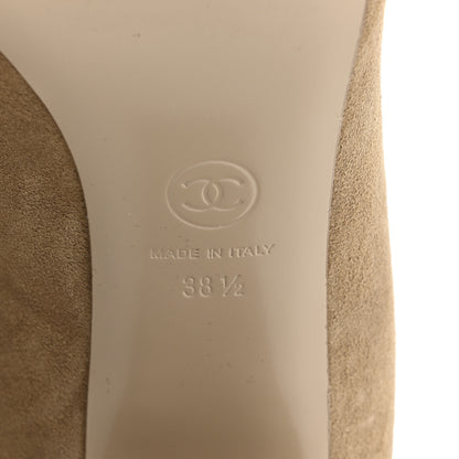 Chanel Suede Lambskin Shiny Calfskin Sherpa CC High Boots 38.5 Light Beige Black 7 of 11