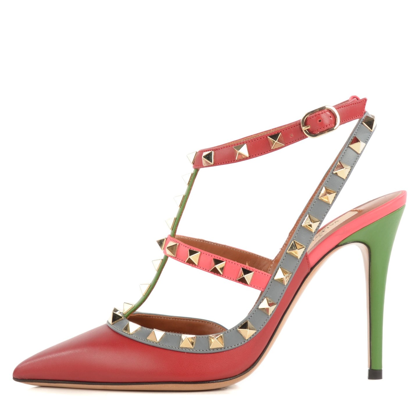 Nappa Rockstud Ankle Strap 100mm Pumps Rosso Valentino Grey Clover Deep Rose