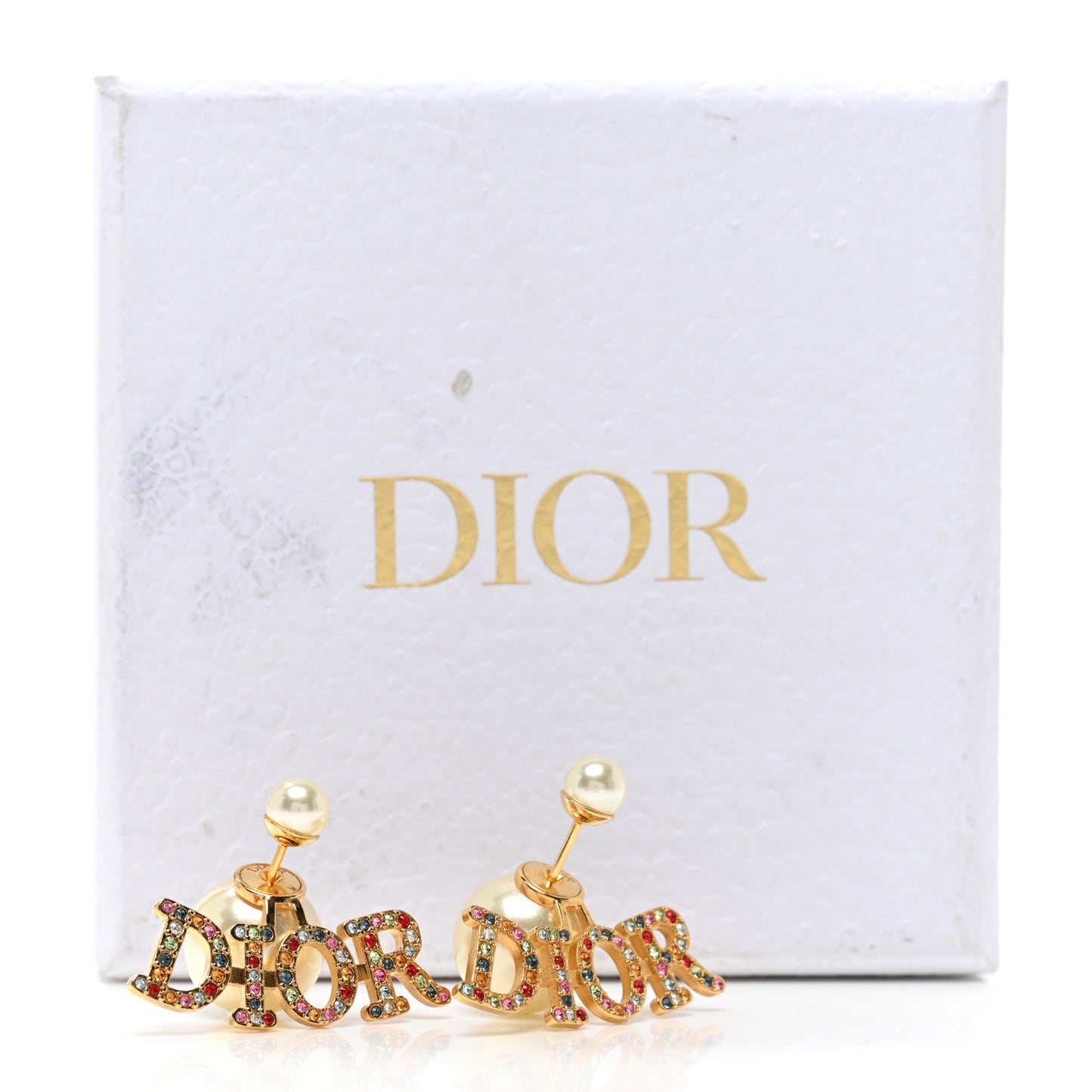 Pearl Crystal Logo Tribal Earrings Gold Multicolor