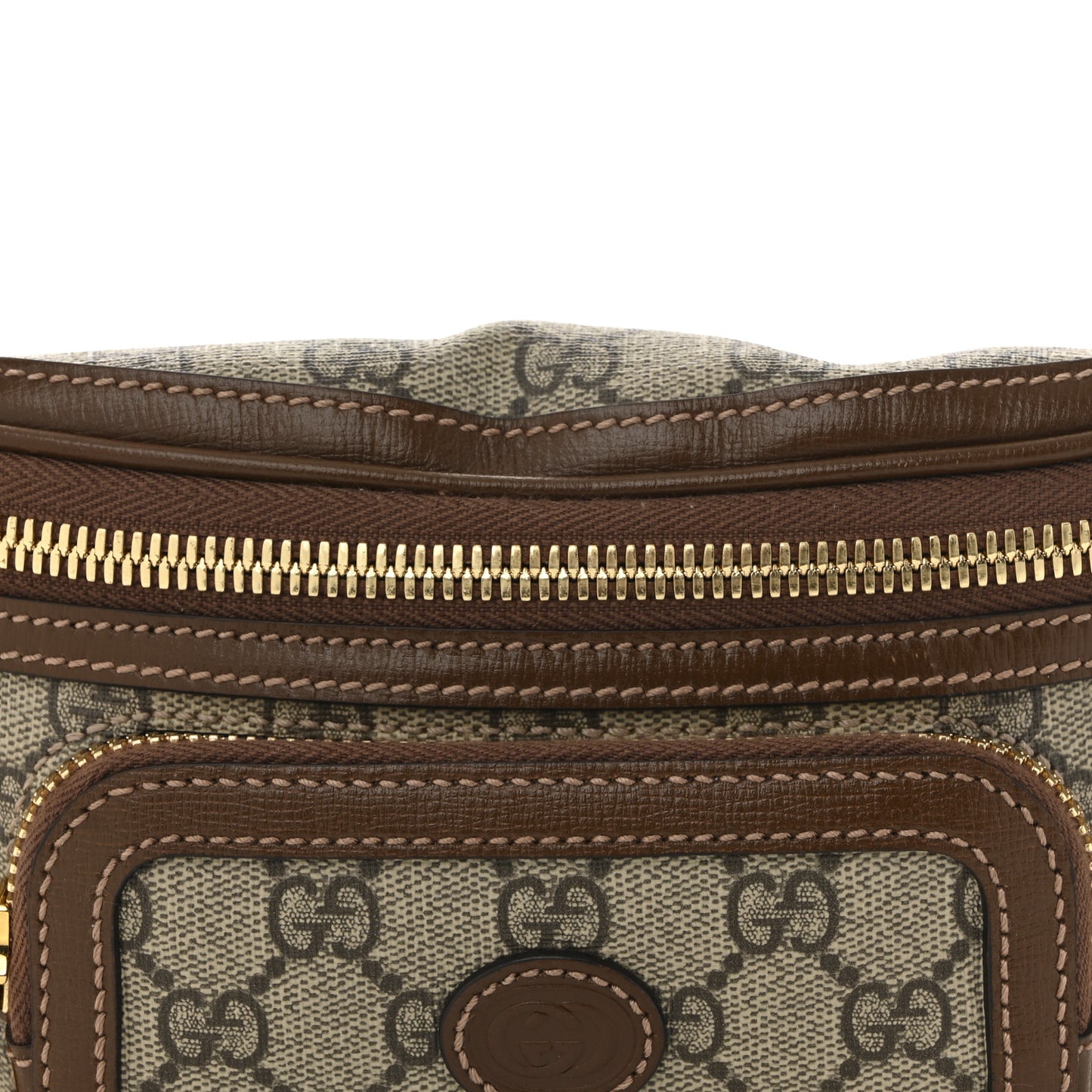 GG Supreme Monogram Textured Calfskin Retro Interlocking G Belt Bag Beige Ebony Brown Sugar