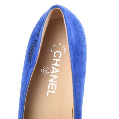 Chanel Suede Satin Cap Toe Gabrielle Ballerina Flats 39.5 Royal Blue Black 7 of 10