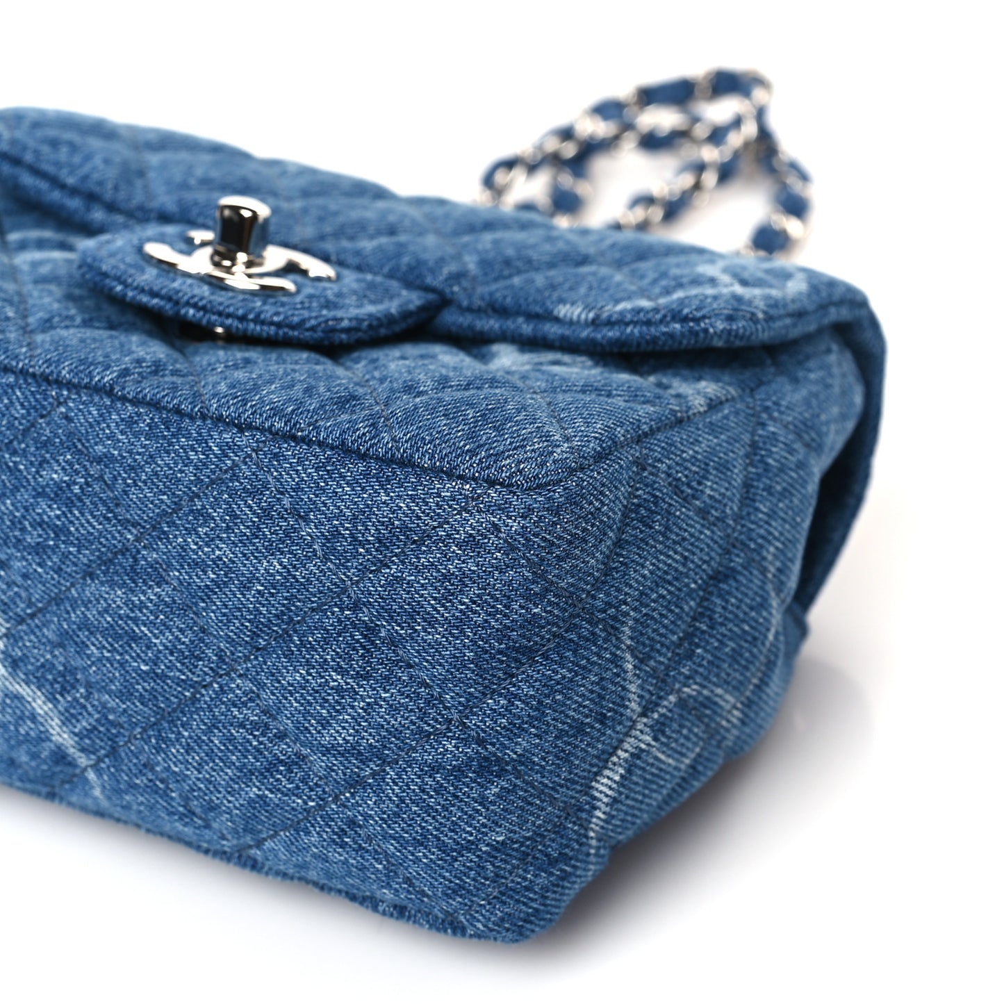 Denim CC Quilted Mini Square Flap Blue